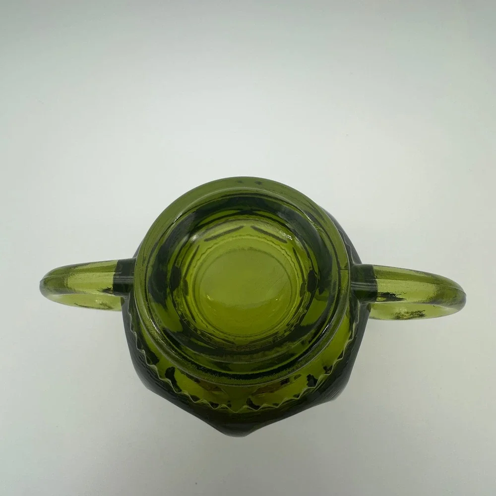 Indiana Glass Kings Crown Thumbprint Olive Green Sugar Bowl and Tray Set Vintage
